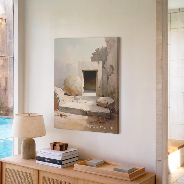 Empty Tomb Canvas – Minimalist Resurrection Scene with Stone and Light - Gifitto