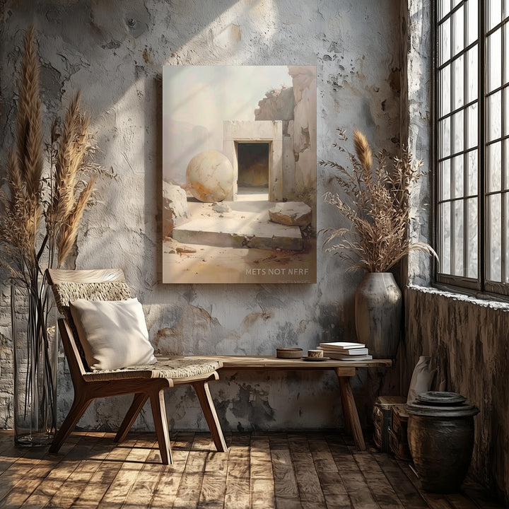 Empty Tomb Canvas – Minimalist Resurrection Scene with Stone and Light - Gifitto