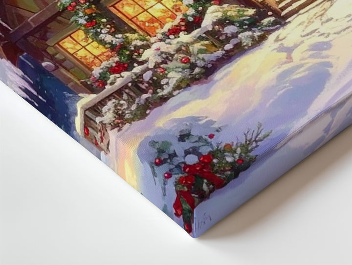 Storybook Christmas Cottage Canvas – Magical Winter Holiday Art - Gifitto