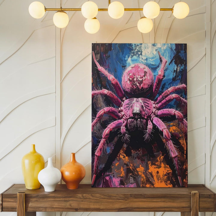 Surreal Giant Spider Canvas – Vibrant Halloween Fantasy Horror Art - Gifitto