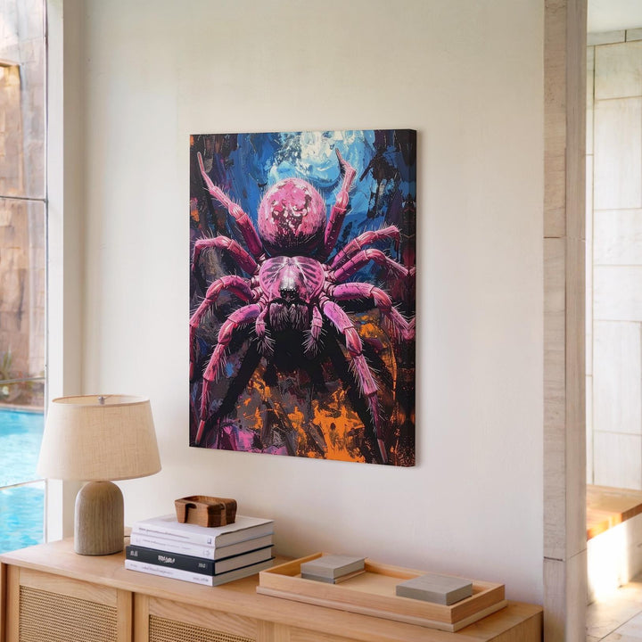 Surreal Giant Spider Canvas – Vibrant Halloween Fantasy Horror Art - Gifitto