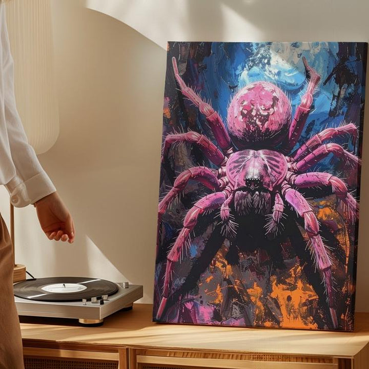 Surreal Giant Spider Canvas – Vibrant Halloween Fantasy Horror Art - Gifitto