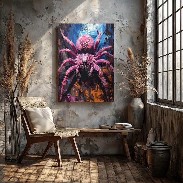 Surreal Giant Spider Canvas – Vibrant Halloween Fantasy Horror Art - Gifitto