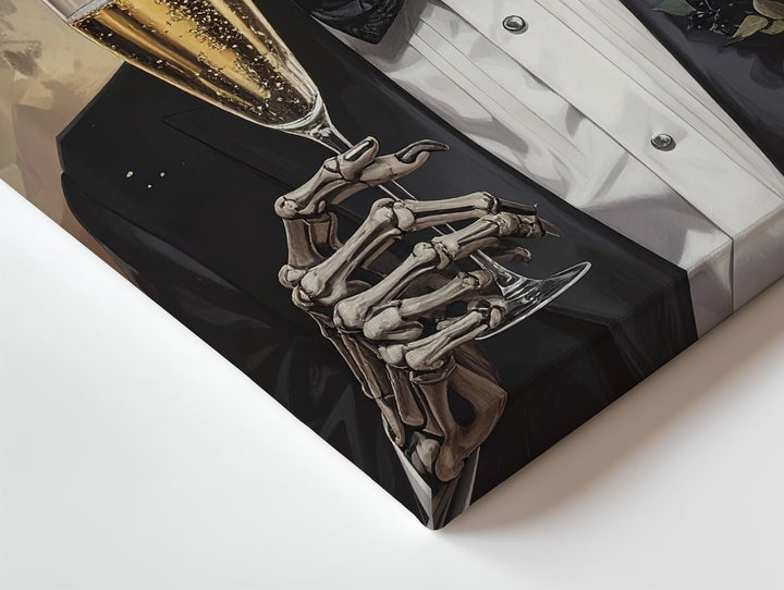 Dapper Skeleton Celebration Canvas – Elegant Halloween Toast & Gothic Party Art - Gifitto