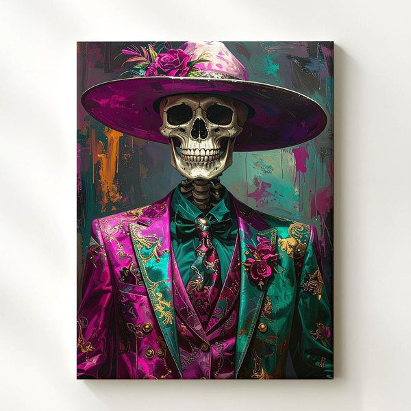 Fuchsia Cowgirl Skeleton Canvas – Lantern & Pumpkin Western Halloween Art - Gifitto