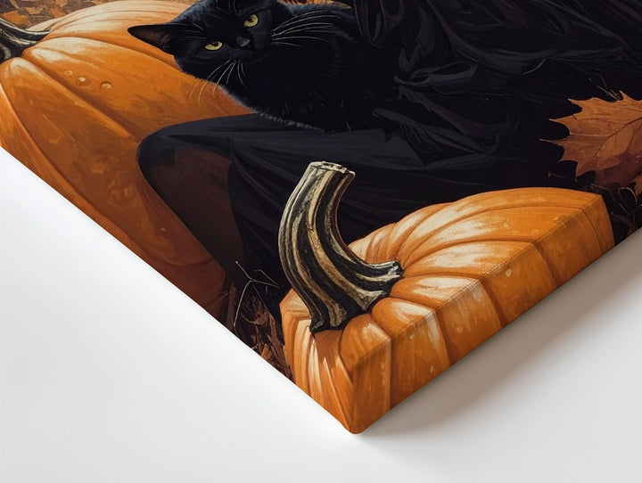 Chic Witch & Cat Canvas – Enchanting Halloween Scene with Pumpkins - Gifitto