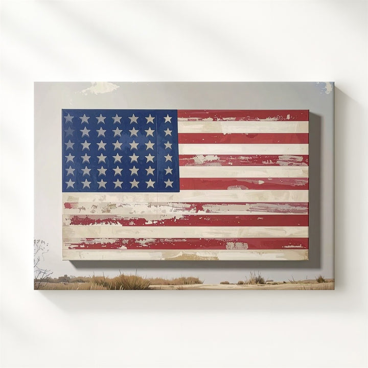 Rustic Americana Flag Canvas – Distressed Farmhouse Patriotic Wall Art - Gifitto