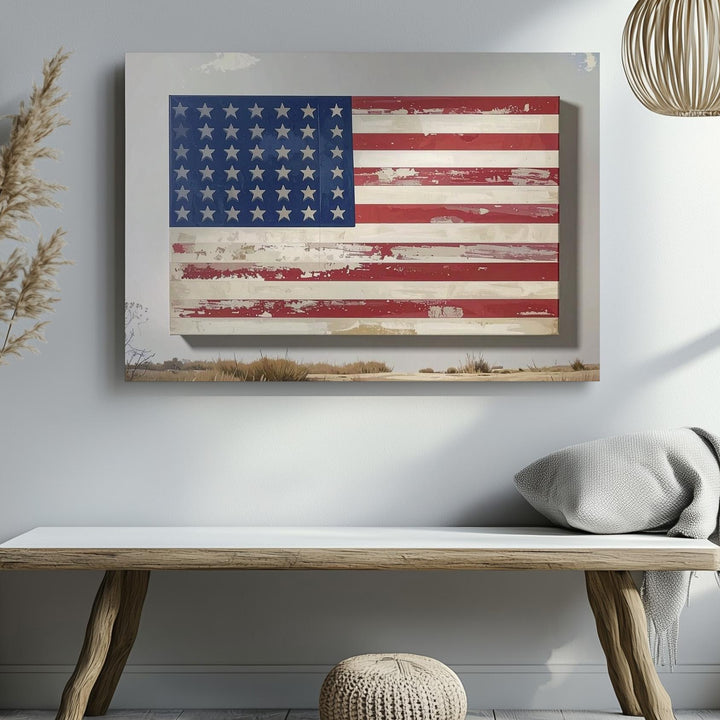 Rustic Americana Flag Canvas – Distressed Farmhouse Patriotic Wall Art - Gifitto