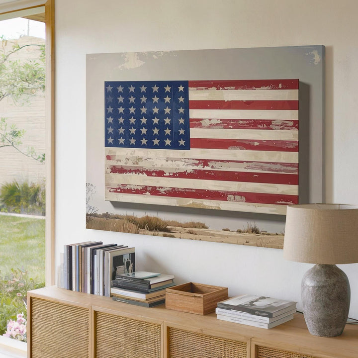 Rustic Americana Flag Canvas – Distressed Farmhouse Patriotic Wall Art - Gifitto
