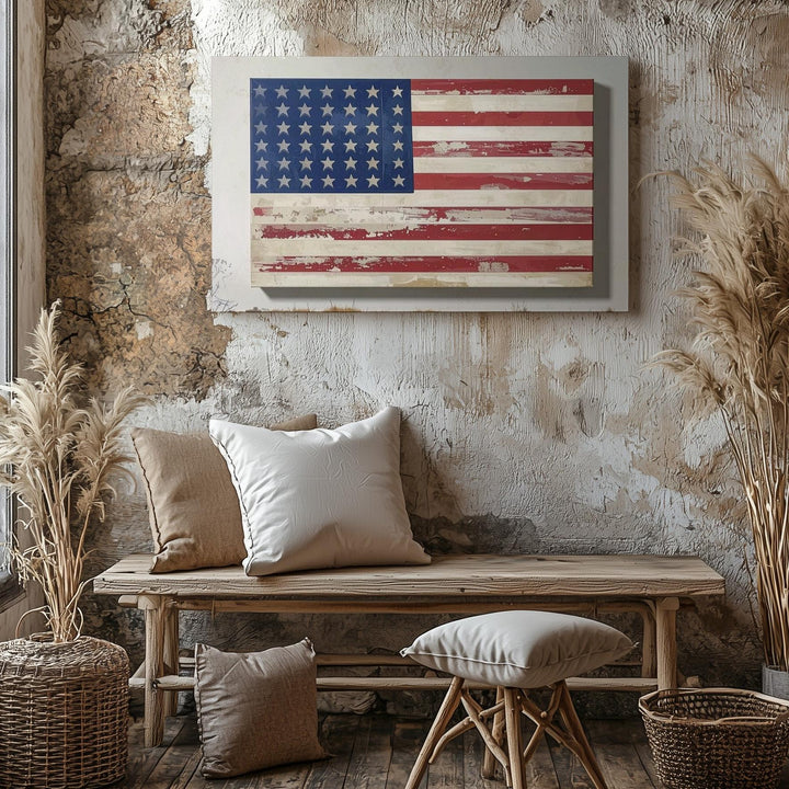 Rustic Americana Flag Canvas – Distressed Farmhouse Patriotic Wall Art - Gifitto