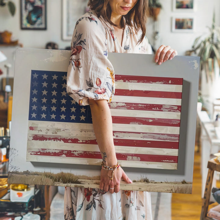 Rustic Americana Flag Canvas – Distressed Farmhouse Patriotic Wall Art - Gifitto
