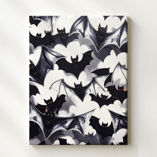 Minimalist Bat Silhouette Canvas – Bold Black & White Halloween Art - Gifitto