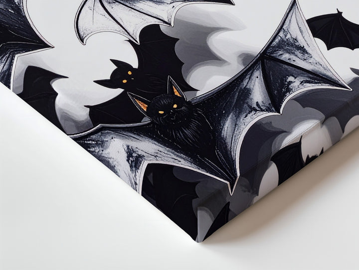 Minimalist Bat Silhouette Canvas – Bold Black & White Halloween Art - Gifitto