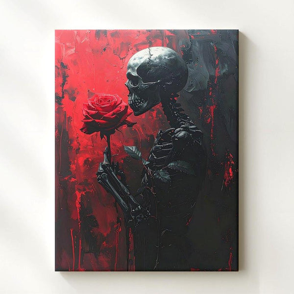 Skeleton with Rose Canvas – Gothic Romantic Horror & Poetic Decay Wall Art - Gifitto