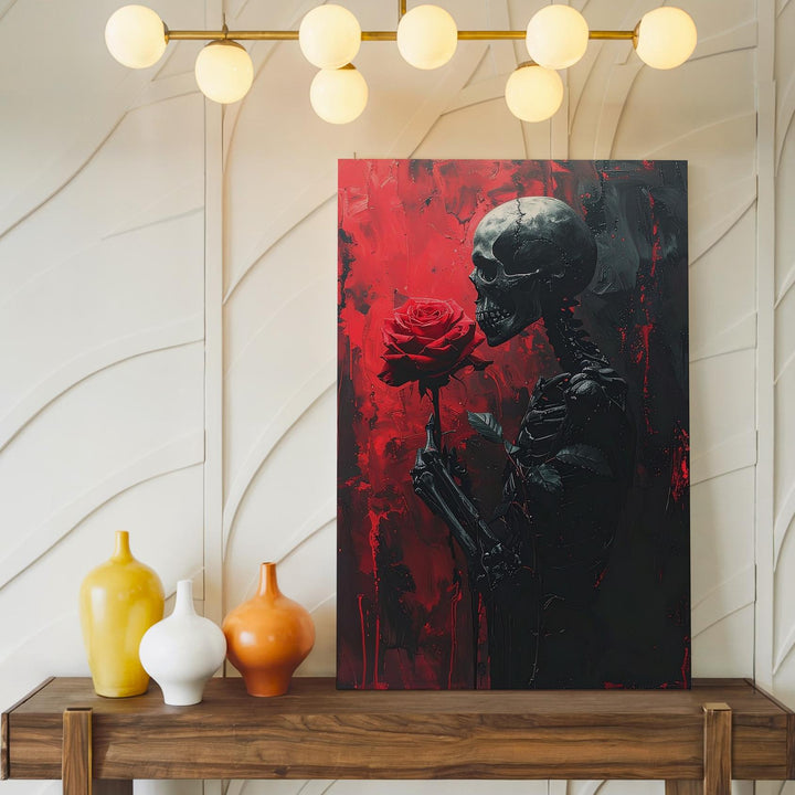 Skeleton with Rose Canvas – Gothic Romantic Horror & Poetic Decay Wall Art - Gifitto