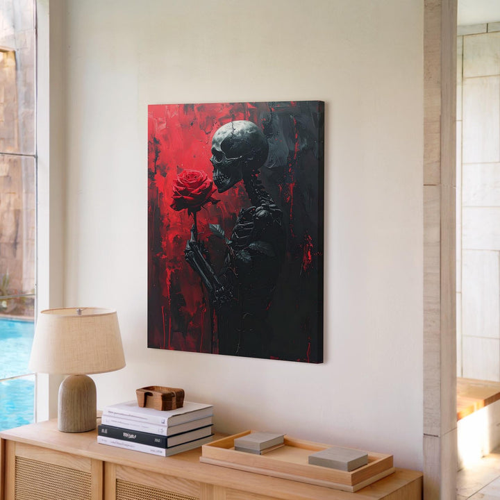 Skeleton with Rose Canvas – Gothic Romantic Horror & Poetic Decay Wall Art - Gifitto