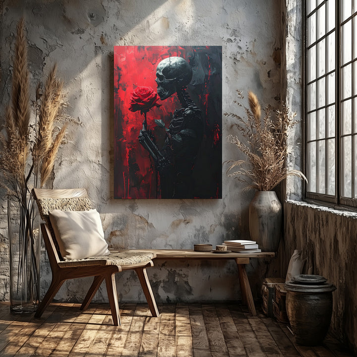 Skeleton with Rose Canvas – Gothic Romantic Horror & Poetic Decay Wall Art - Gifitto