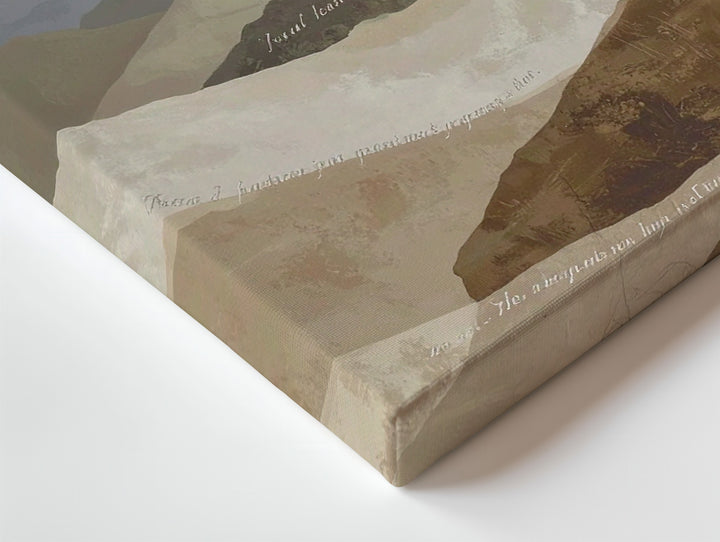 Cross Over Mountains Canvas – Minimalist Scripture Landscape in Tan Tones - Gifitto