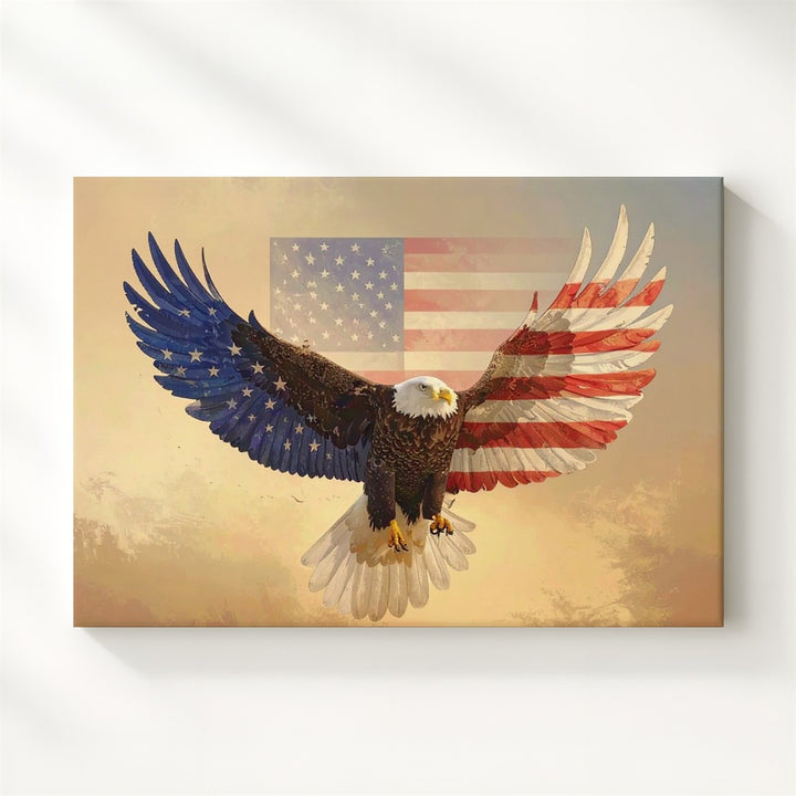 Stars & Stripes Eagle Canvas – Bold Patriotic Flight Wall Art - Gifitto