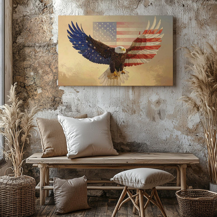 Stars & Stripes Eagle Canvas – Bold Patriotic Flight Wall Art - Gifitto