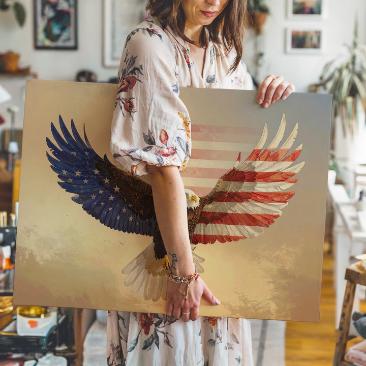 Stars & Stripes Eagle Canvas – Bold Patriotic Flight Wall Art - Gifitto