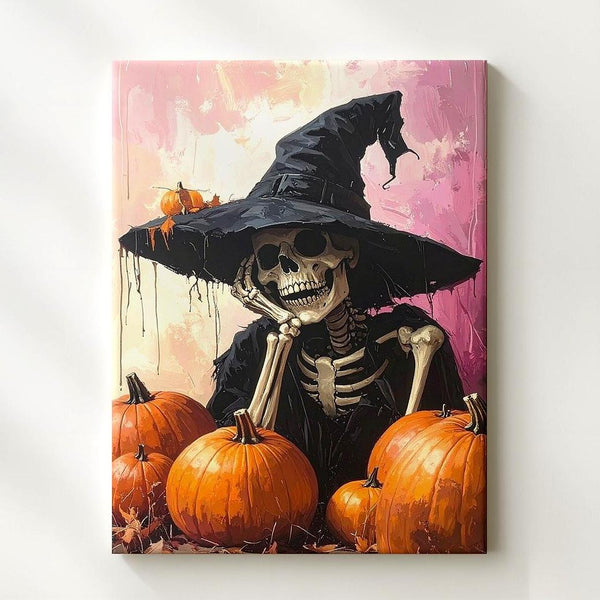 Resting Witch Skeleton Canvas – Vintage Halloween Elegance Art - Gifitto