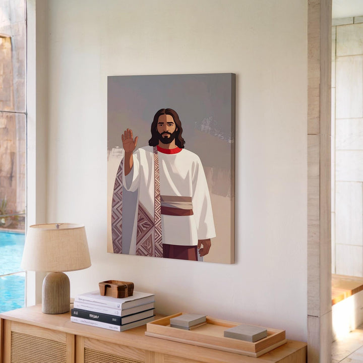 Modern Jesus Blessing Canvas – Minimalist Sacred Icon in Flat Design - Gifitto