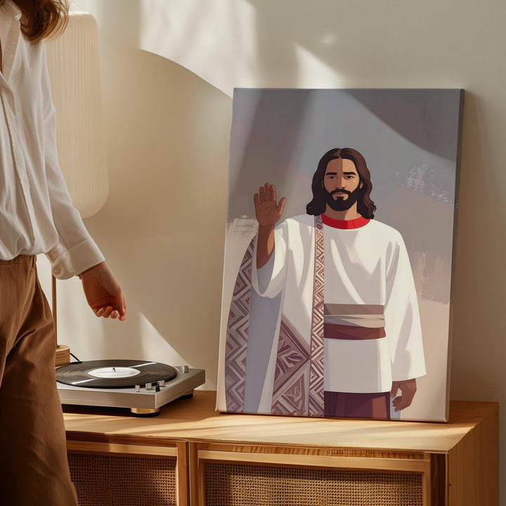 Modern Jesus Blessing Canvas – Minimalist Sacred Icon in Flat Design - Gifitto
