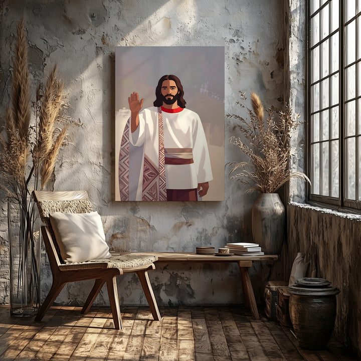 Modern Jesus Blessing Canvas – Minimalist Sacred Icon in Flat Design - Gifitto