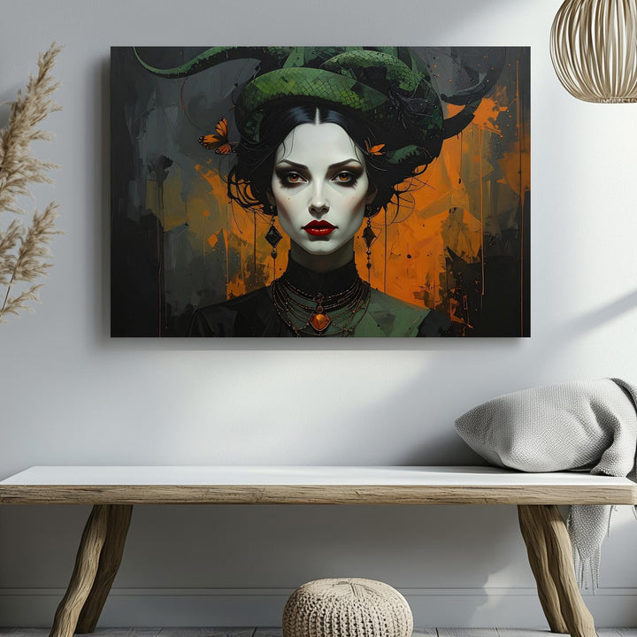 Gothic Medusa Witch Canvas – Haunting Portrait of Arcane Feminine Power - Gifitto