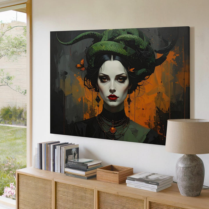 Gothic Medusa Witch Canvas – Haunting Portrait of Arcane Feminine Power - Gifitto