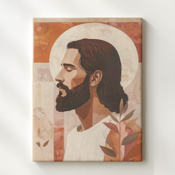 Stylized Jesus Profile Canvas – Minimalist Spiritual Portrait in Earth Tones - Gifitto