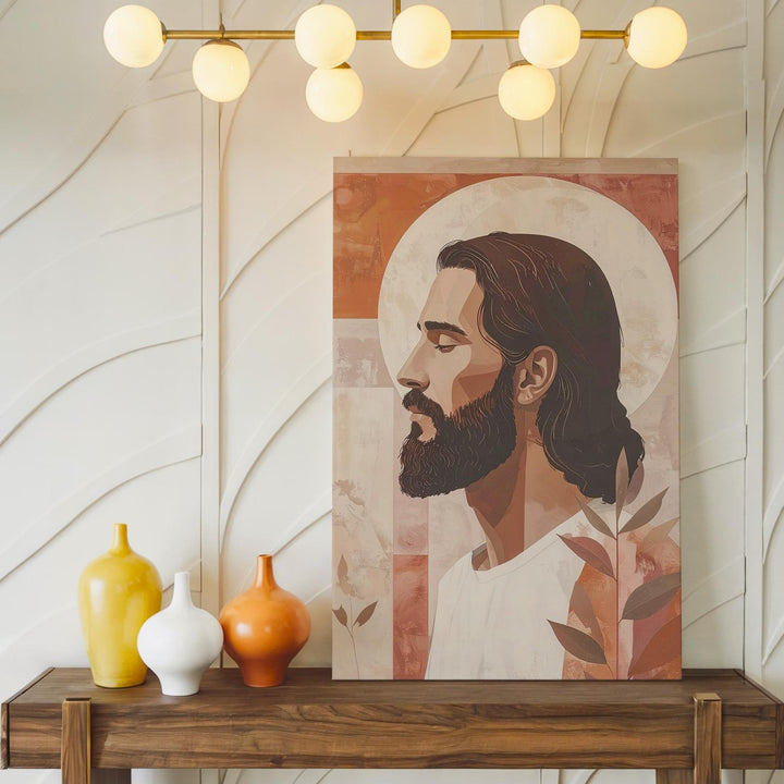 Stylized Jesus Profile Canvas – Minimalist Spiritual Portrait in Earth Tones - Gifitto