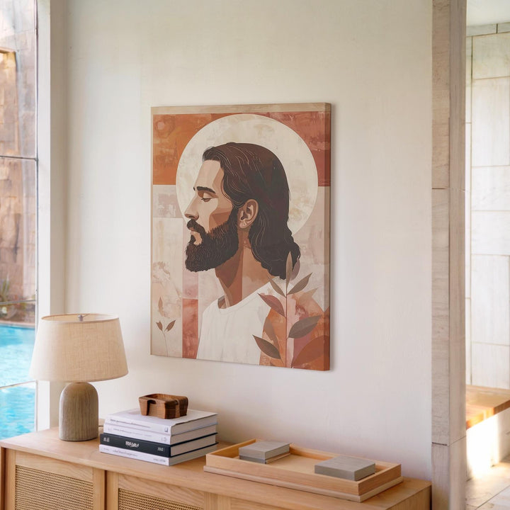 Stylized Jesus Profile Canvas – Minimalist Spiritual Portrait in Earth Tones - Gifitto