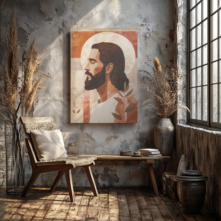Stylized Jesus Profile Canvas – Minimalist Spiritual Portrait in Earth Tones - Gifitto