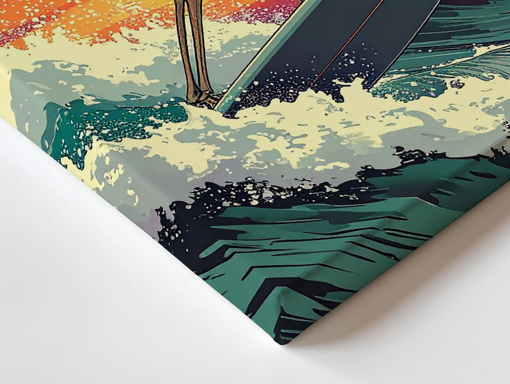 Stylized Skeleton Surf Canvas – Moody Orange & Purple Halloween Art - Gifitto