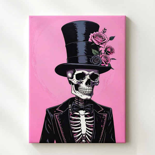 Fashionable Skeleton Canvas – Top Hat & Rose Halloween Art - Gifitto