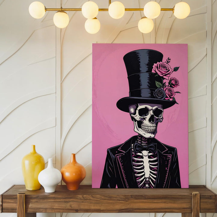 Fashionable Skeleton Canvas – Top Hat & Rose Halloween Art - Gifitto