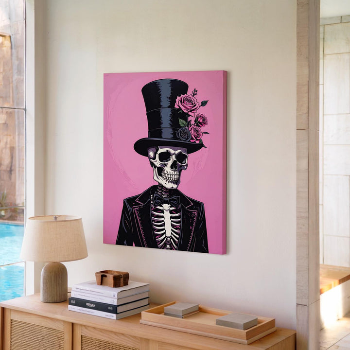 Fashionable Skeleton Canvas – Top Hat & Rose Halloween Art - Gifitto