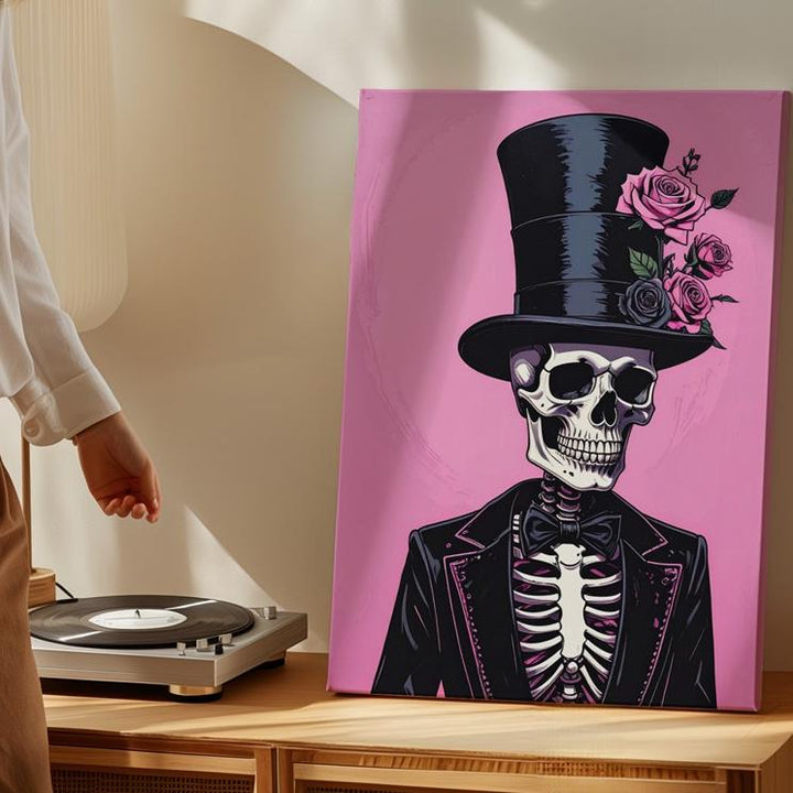Fashionable Skeleton Canvas – Top Hat & Rose Halloween Art - Gifitto