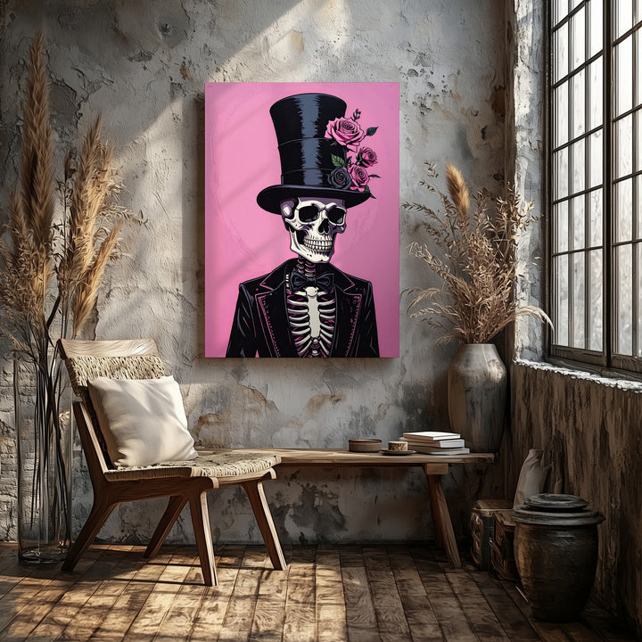 Fashionable Skeleton Canvas – Top Hat & Rose Halloween Art - Gifitto