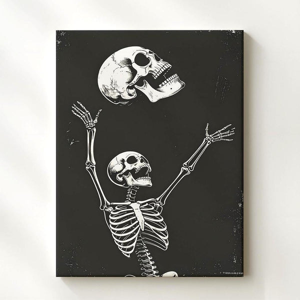 Playful Skeleton Dance Canvas – Cartoonish Halloween Celebration Wall Art - Gifitto