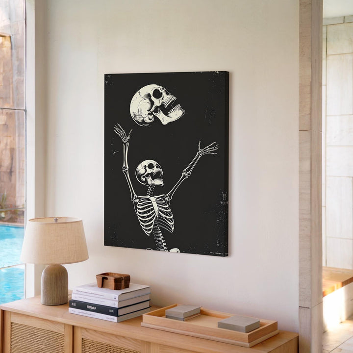 Playful Skeleton Dance Canvas – Cartoonish Halloween Celebration Wall Art - Gifitto