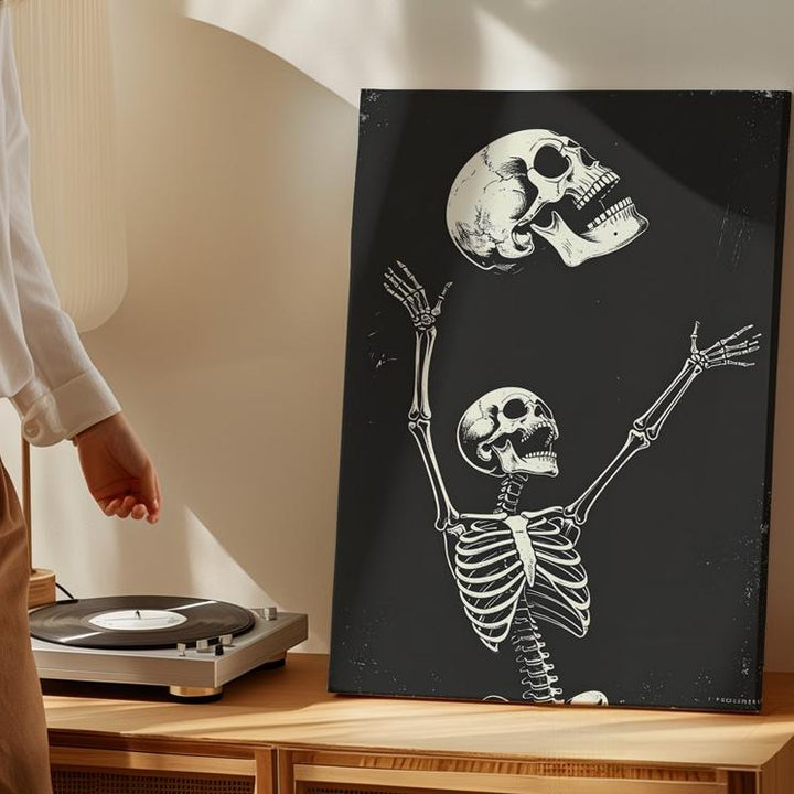 Playful Skeleton Dance Canvas – Cartoonish Halloween Celebration Wall Art - Gifitto