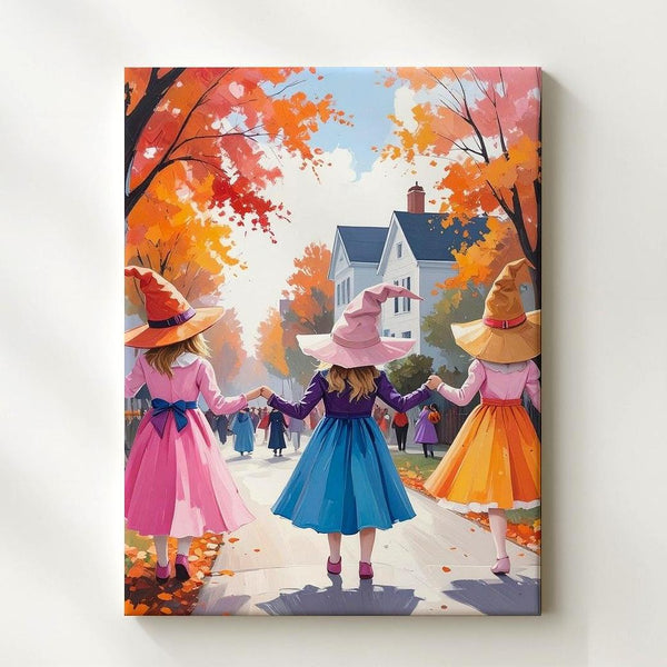 Colorful Costume Parade Canvas – Vibrant Halloween in Small-Town Fall - Gifitto