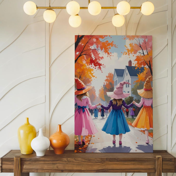 Colorful Costume Parade Canvas – Vibrant Halloween in Small-Town Fall - Gifitto