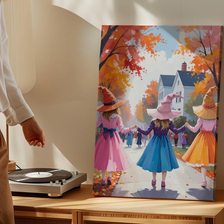 Colorful Costume Parade Canvas – Vibrant Halloween in Small-Town Fall - Gifitto