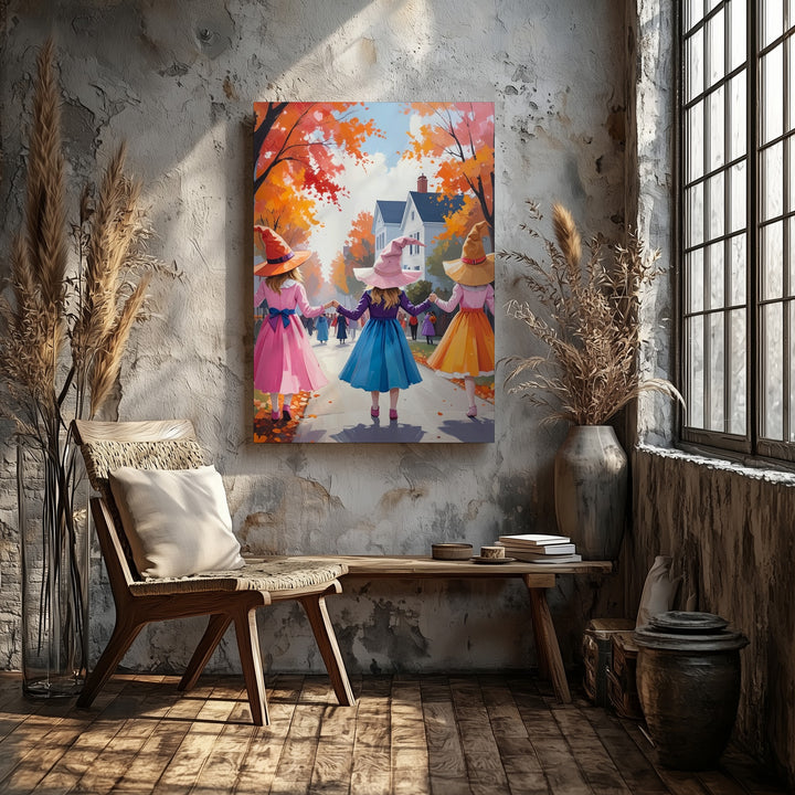 Colorful Costume Parade Canvas – Vibrant Halloween in Small-Town Fall - Gifitto