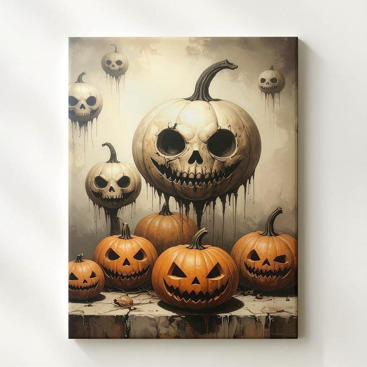 Surreal Pumpkin Lineup Canvas – Grotesque Jack-O'-Lantern Faces with Vintage Flair - Gifitto