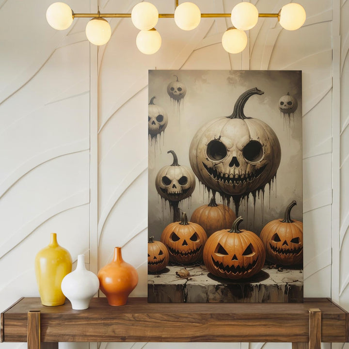 Surreal Pumpkin Lineup Canvas – Grotesque Jack-O'-Lantern Faces with Vintage Flair - Gifitto
